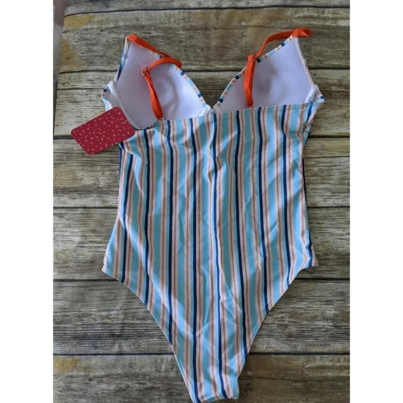 PatPat Women's Orange and Blue Swimsuit-one-piece - Picture 3 of 5